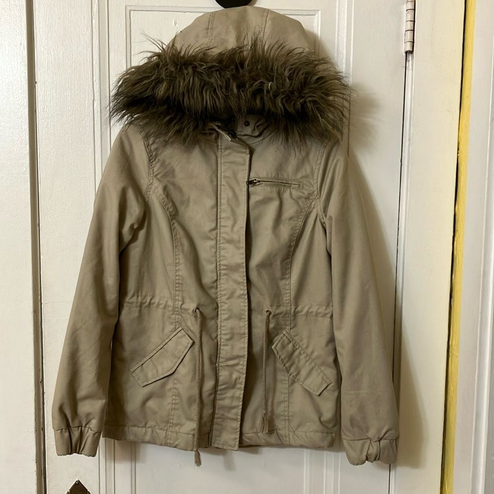 Khaki parka with hood